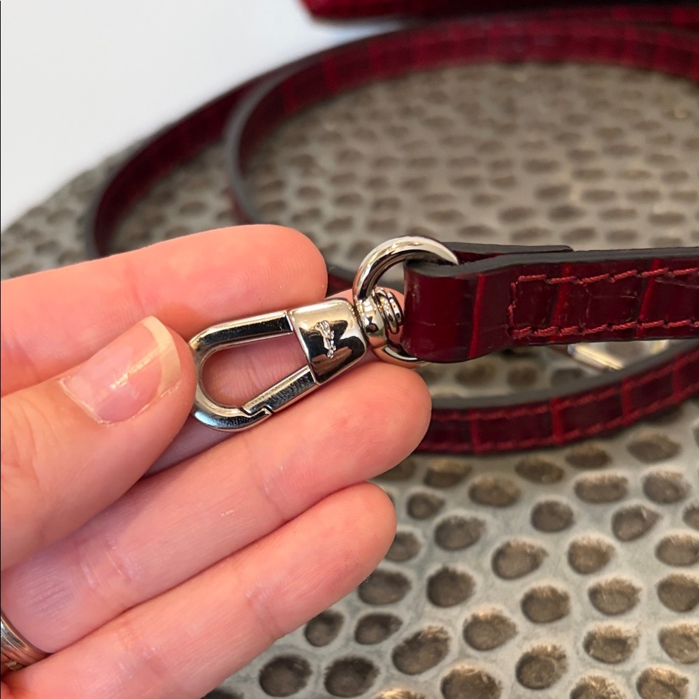 Longchamp XS Roseau Croc-Embossed Burgundy Top-Handle Satchel Crossbody Bag - Picture 5 of 15